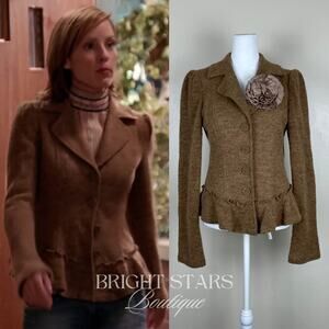 Womens Brown Textured Peplum Blazer Jacket